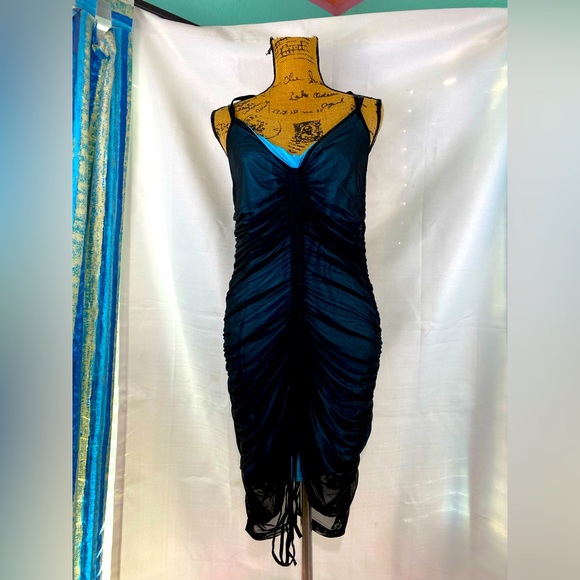 POSTER GIRL Dresses & Skirts - Poster girl shirred sheer mesh and blue dress